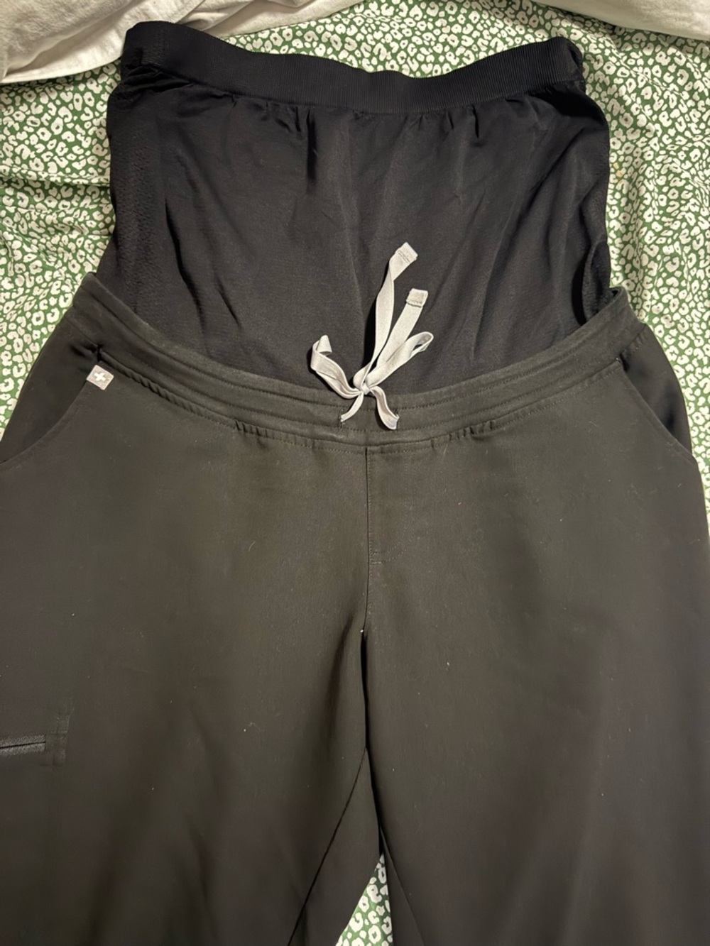 Figs Black Maternity Joggers with Gray Drawstring